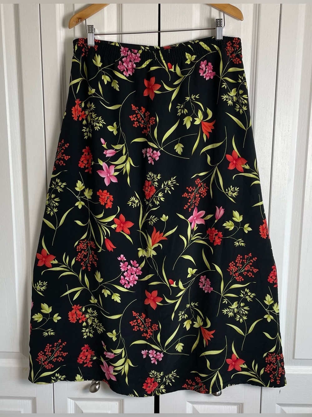 Jaclyn Smith Floral Maxi Skirt Women’s XL Black Colorful VTG 90s Pull On Elastic - Picture 7 of 13